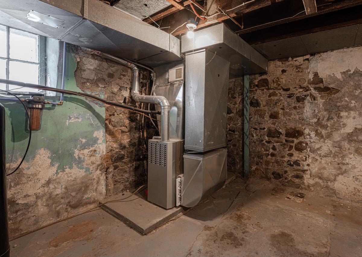 Unfinished basement with furnace